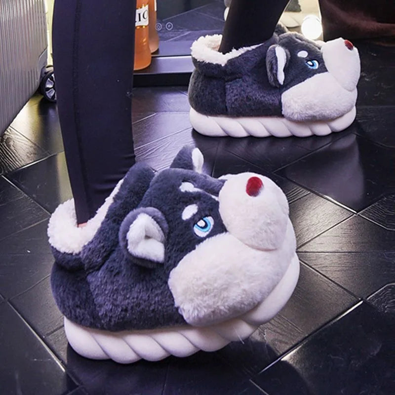 Warme Zachte Dames Pantoffels – Schattige Husky Sloffen voor Thuis