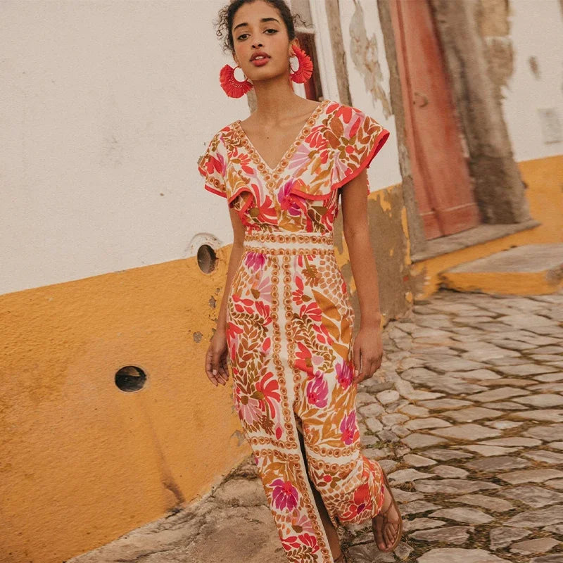 Marinka | Boho Maxi Jurk met Tropische Print