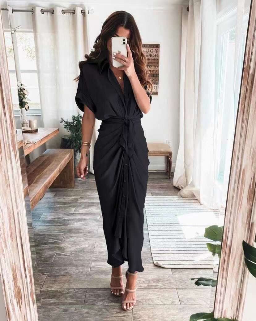 Sjaan | Strakke Knopen Midi Jurk