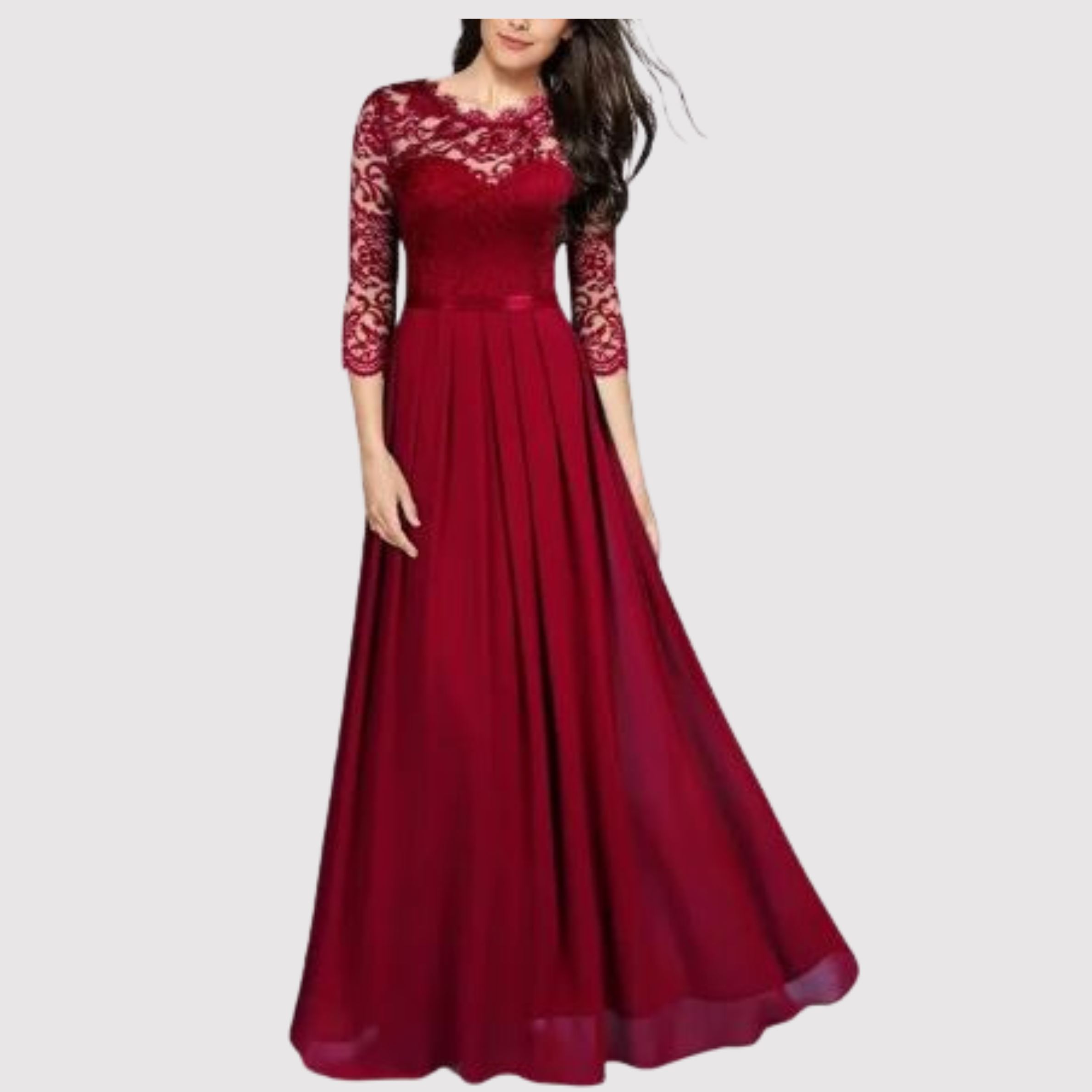 Elke | Elegante Avondjurk met Kant en Vloeiende Rok Galajurken