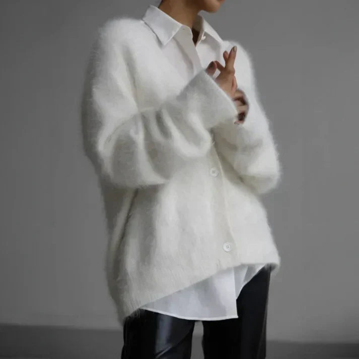 Zachte Oversized Fluffy Dames Cardigan met Knopen