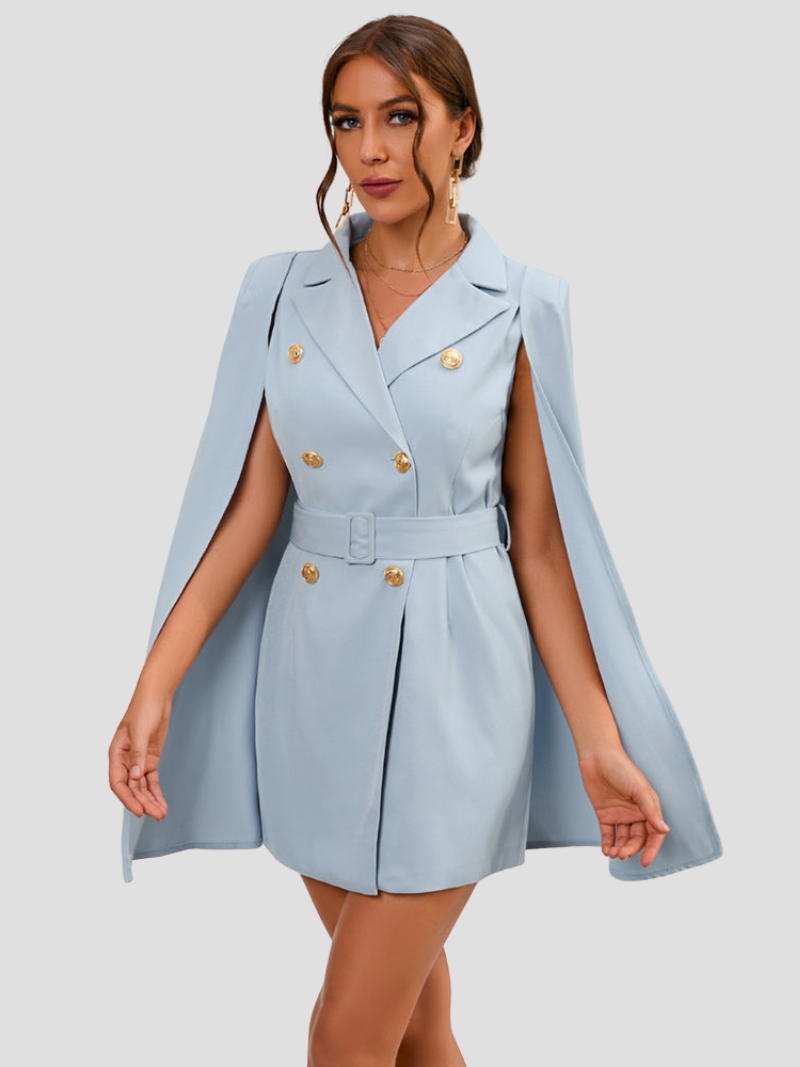 Daly| Cape Blazer Dress with Gold-Colored Buttons