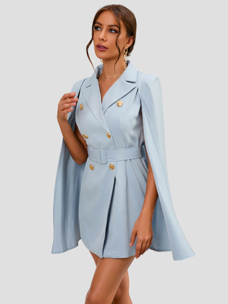 Daly| Cape Blazer Dress with Gold-Colored Buttons