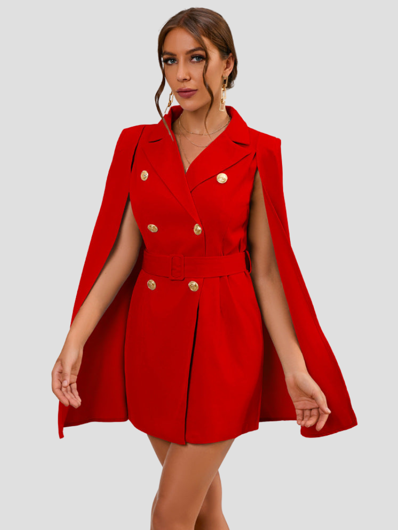 Daly| Cape Blazer Dress with Gold-Colored Buttons