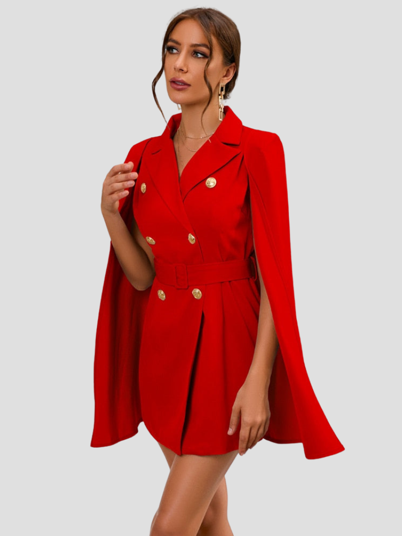 Daly| Cape Blazer Dress with Gold-Colored Buttons