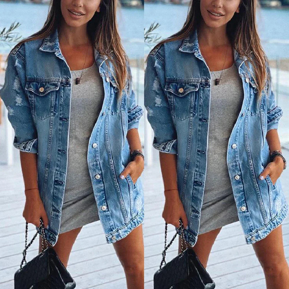 Elena | Oversized Denim Jacket met Vintage Look