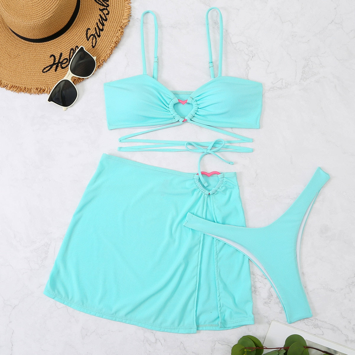 Euphemia | Speelse 3-Delige Bikini Set met Hartdetails