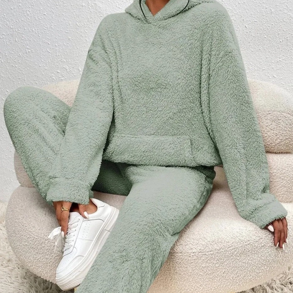 Comfortabele Zachte Teddy Jas Dames Loungewear Set met Hoodie