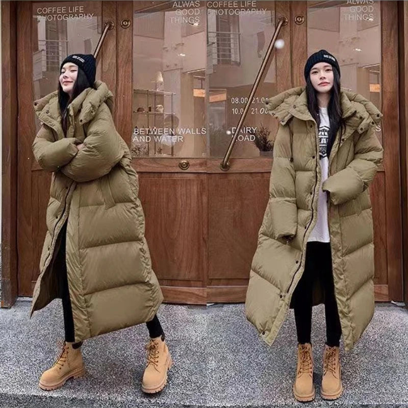 Warme Lange Oversized Dames Puffer Jas met Capuchon