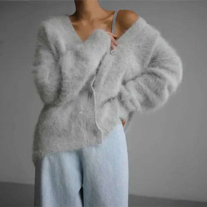 Zachte Oversized Fluffy Dames Cardigan met Knopen