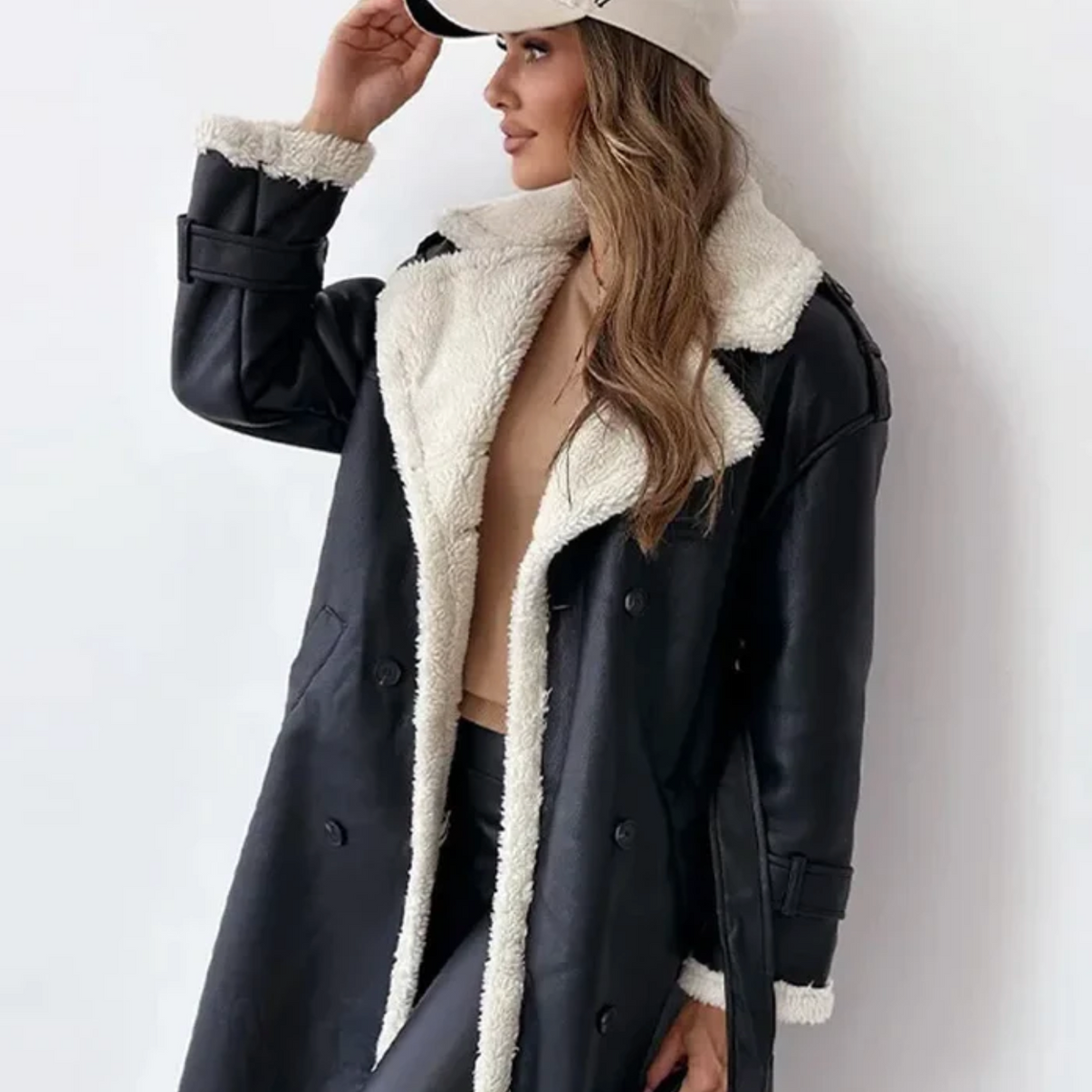 Elegante Warme Lange Teddy Dames Jas met Ceintuur