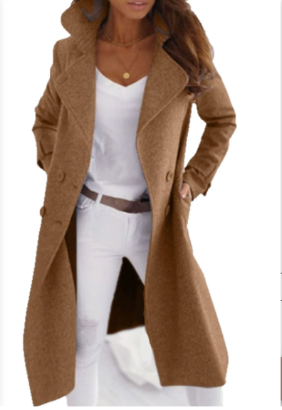 Chique Elegante Vrouwen Wollen Jas met Knoopsluiting