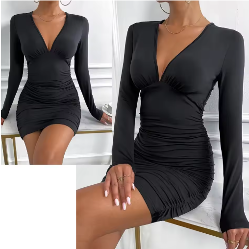 Nicolette | Gedrapeerde Mini Jurk met Diepe Halslijn