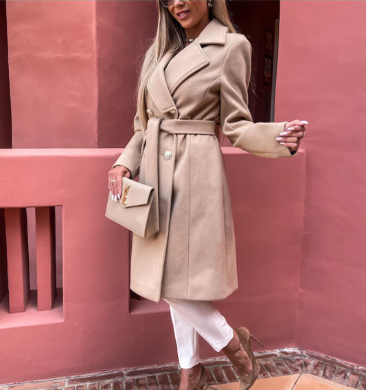 Elegante Stijlvolle Dames Mantel Jas Met Ceintuur