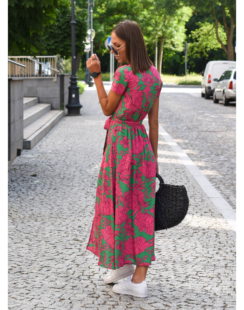Corinne | V-Hals Midi Jurk met Bloemenprint