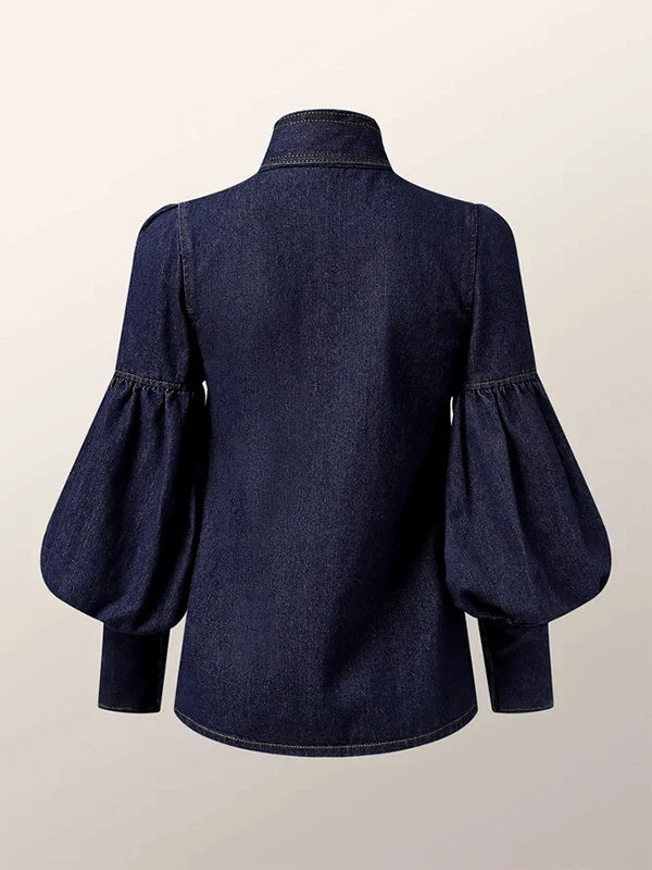 Marlies | Denim Dames Blouse met Strik