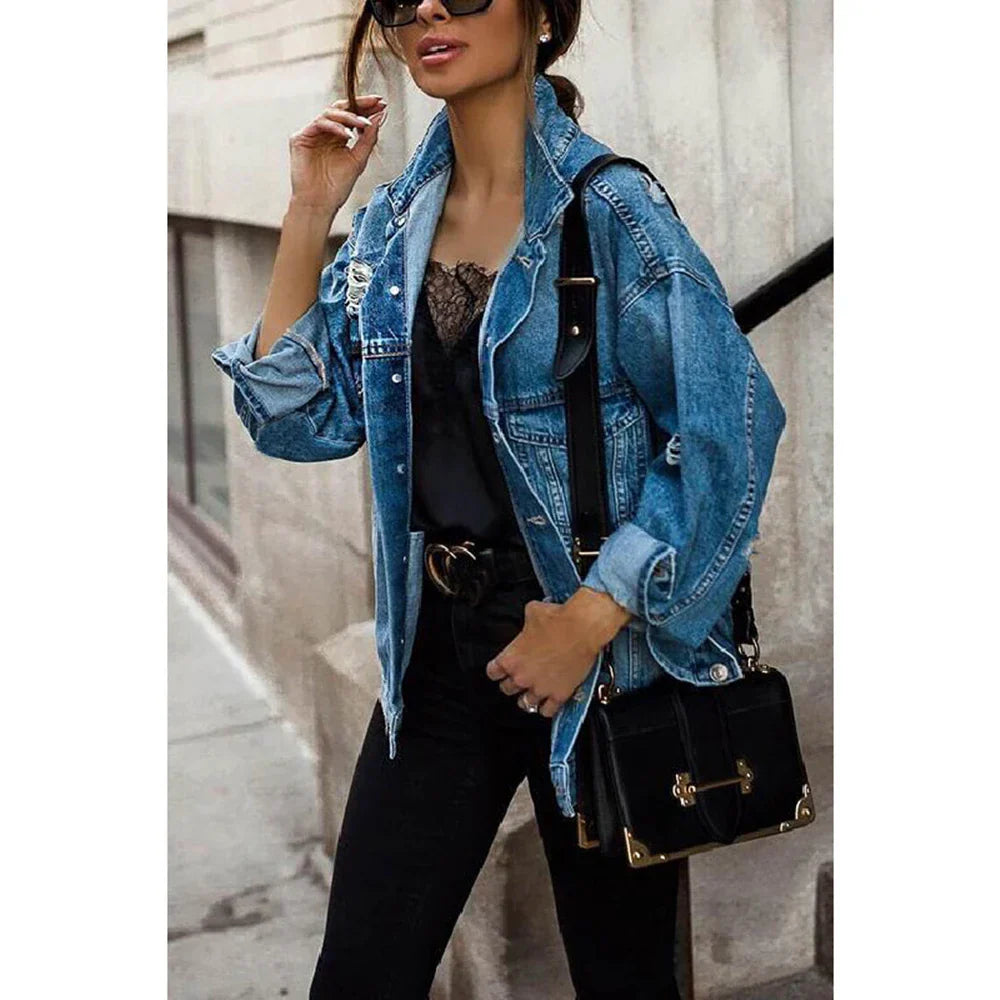 Elena | Oversized Denim Jacket met Vintage Look