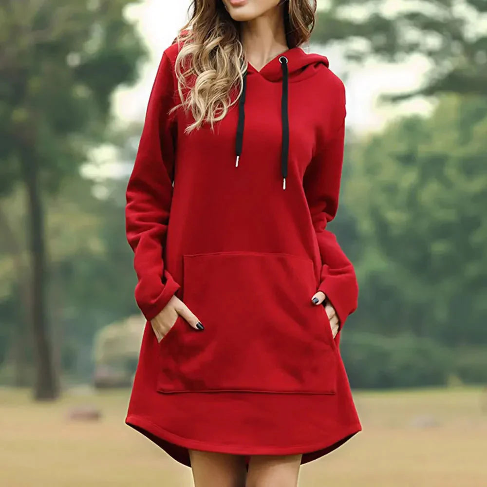 Comfortabele Dames Sweater Jurk met Capuchon en Zak