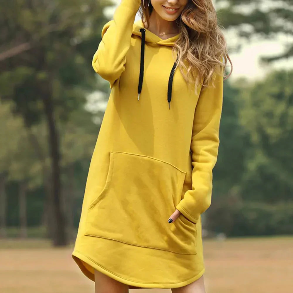 Comfortabele Dames Sweater Jurk met Capuchon en Zak