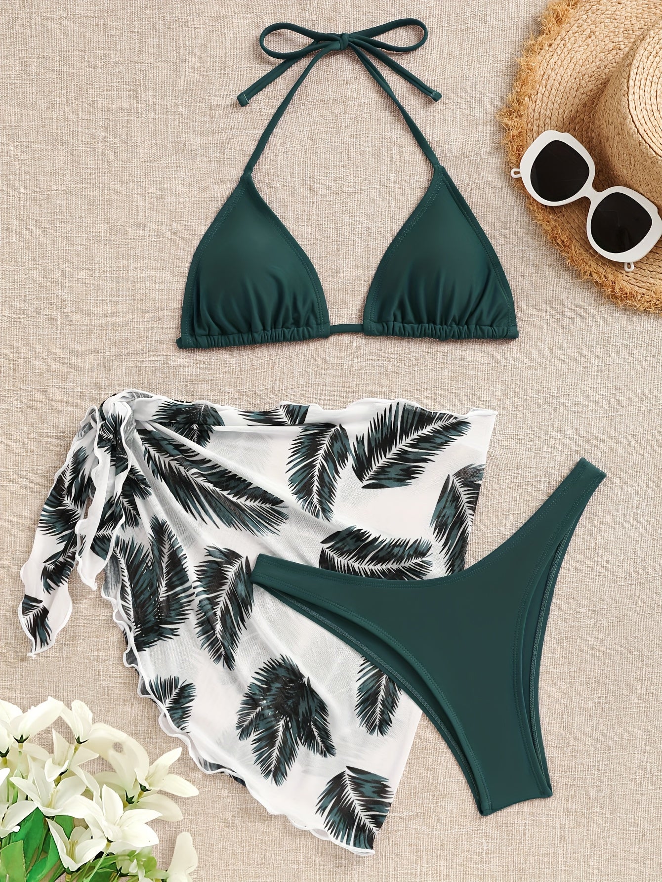 Leonia | Bikini Set with Palm Print Sarong