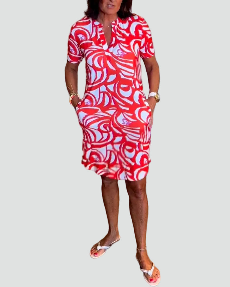 Fabiola | Jurk met Korte Mouwen en Abstracte Print