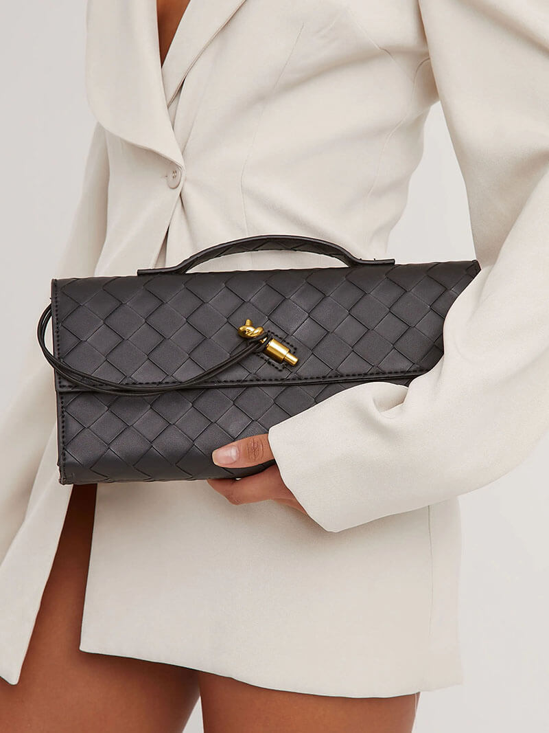 Chique Dames Handtas met Woven Design en Gouden Sluiting