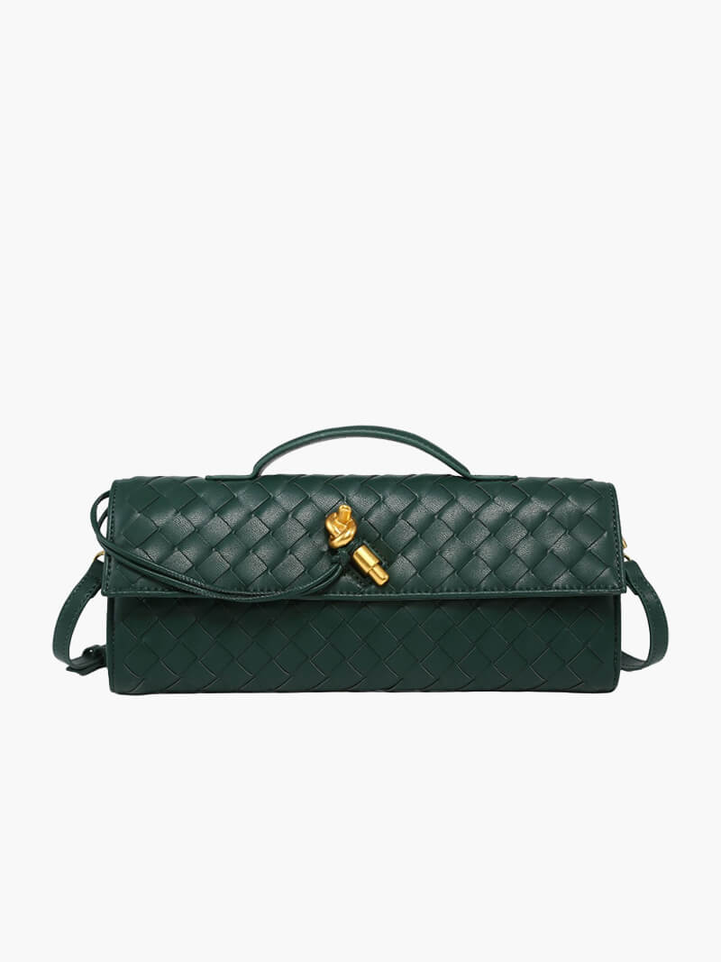 Chique Dames Handtas met Woven Design en Gouden Sluiting