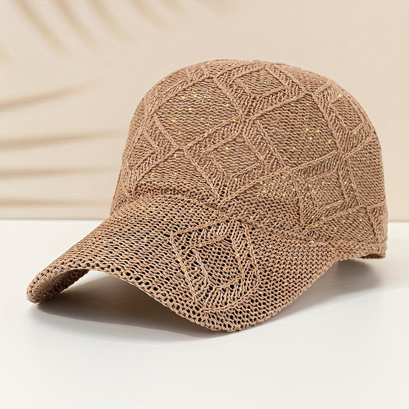 Malvina | Gehaakte Mesh Cap met Diamantpatroon – Khaki
