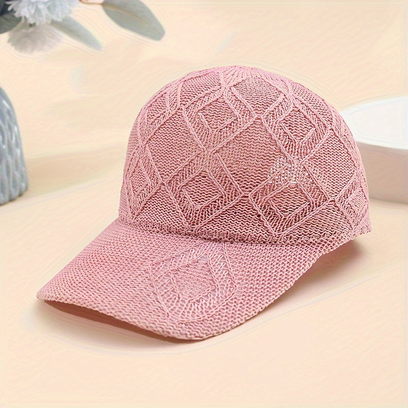 Malvina | Gehaakte Mesh Cap met Diamantpatroon – Roze