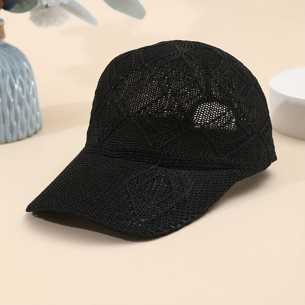 Malvina | Gehaakte Mesh Cap met Diamantpatroon – Zwart