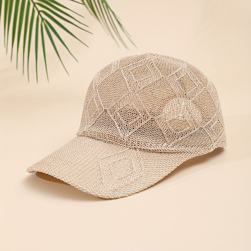 Malvina | Gehaakte Mesh Cap met Diamantpatroon – Beige