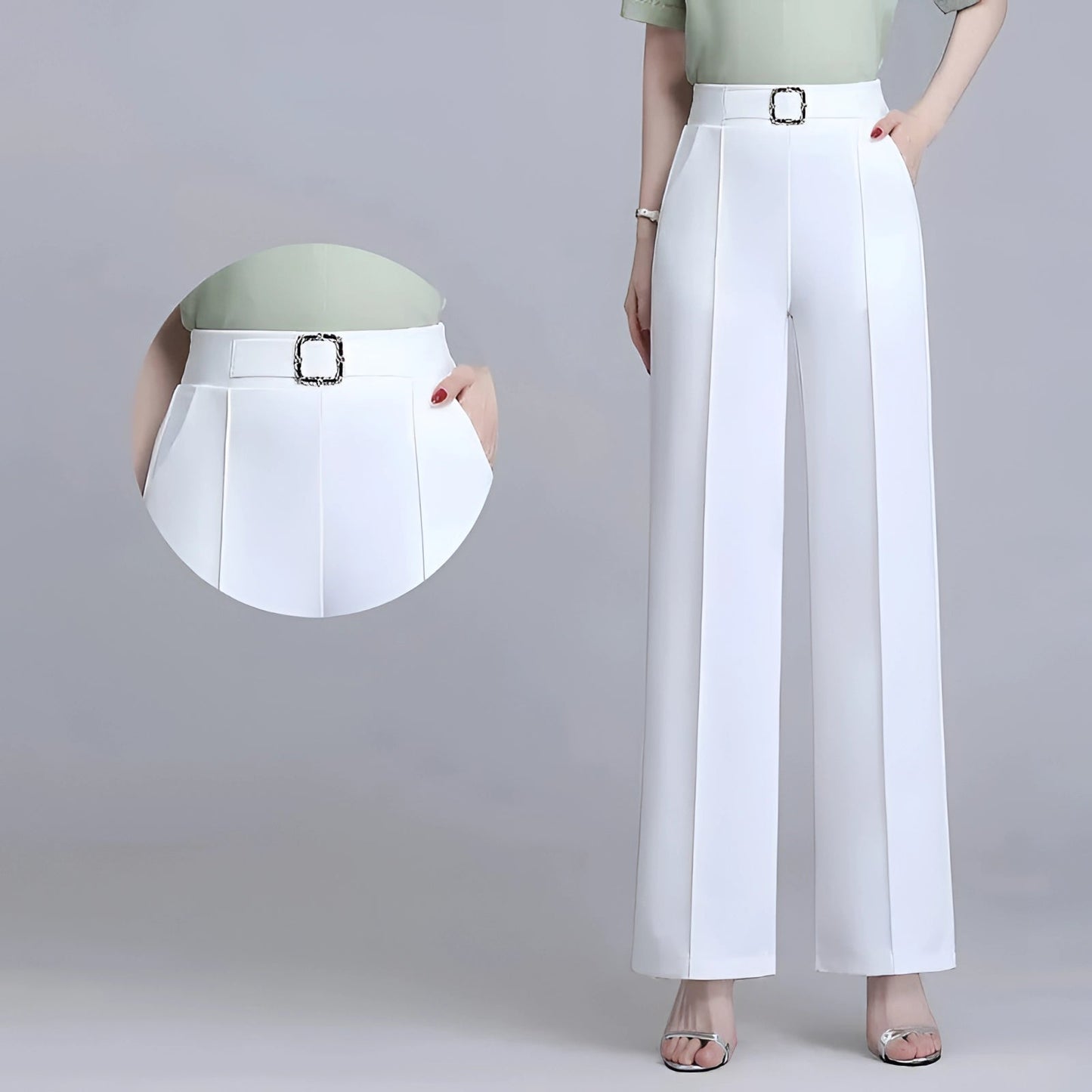 Elegante Hoge Taille Dames Pantalon met Wijde Pijpen en Riem
