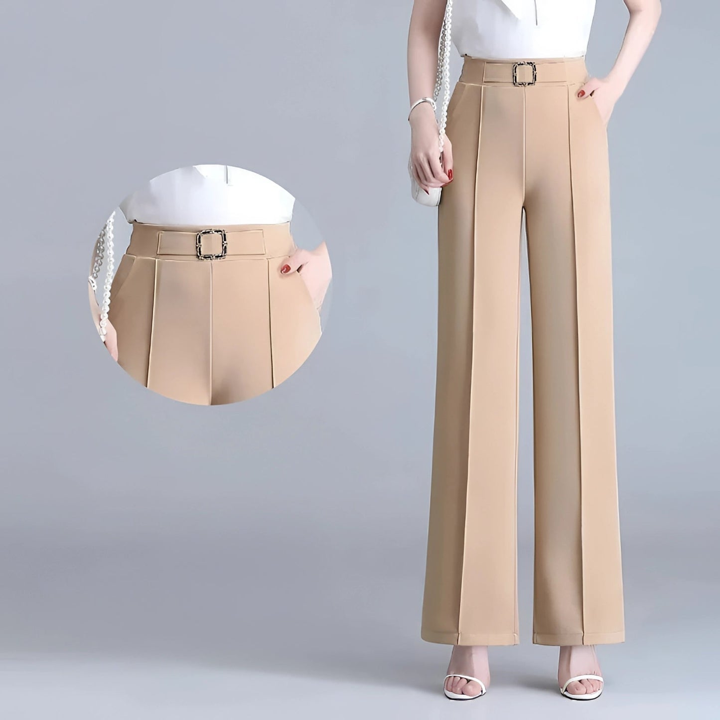 Elegante Hoge Taille Dames Pantalon met Wijde Pijpen en Riem