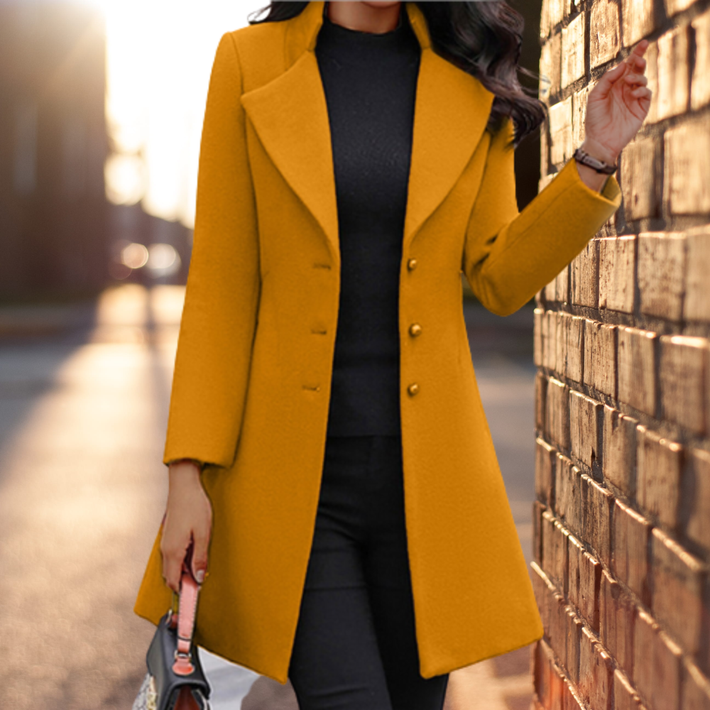 Elegante Stijlvolle Dames Wolmix Mantel Jas met Knopen