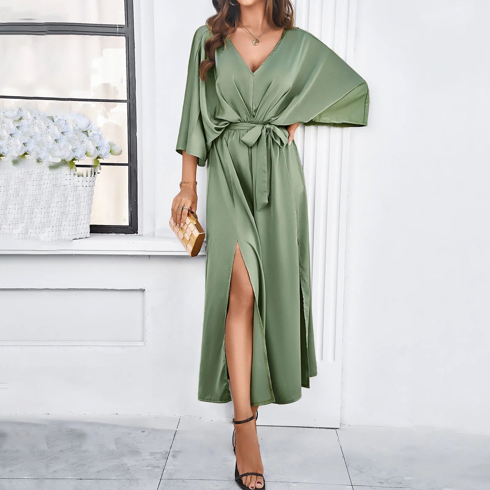 Judeena | V-Hals Dames Jurk Midi Lente