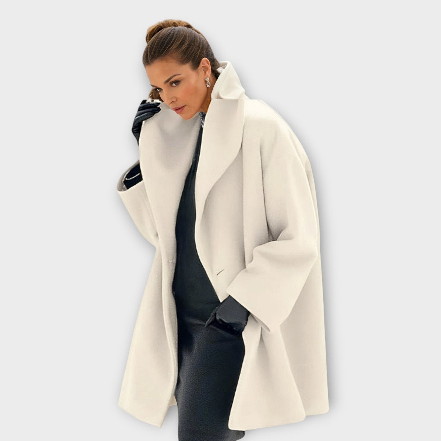 Stylish Long Women's Coat Jacket with High Collar
