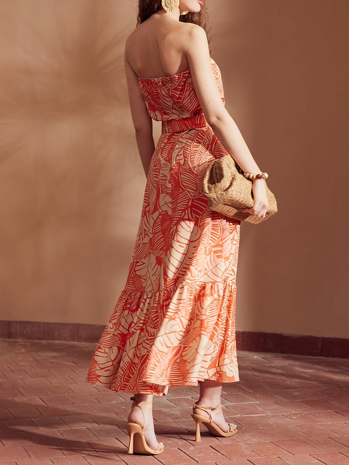 Dagne | Strapless Zomerjurk met Tropisch Bladmotief