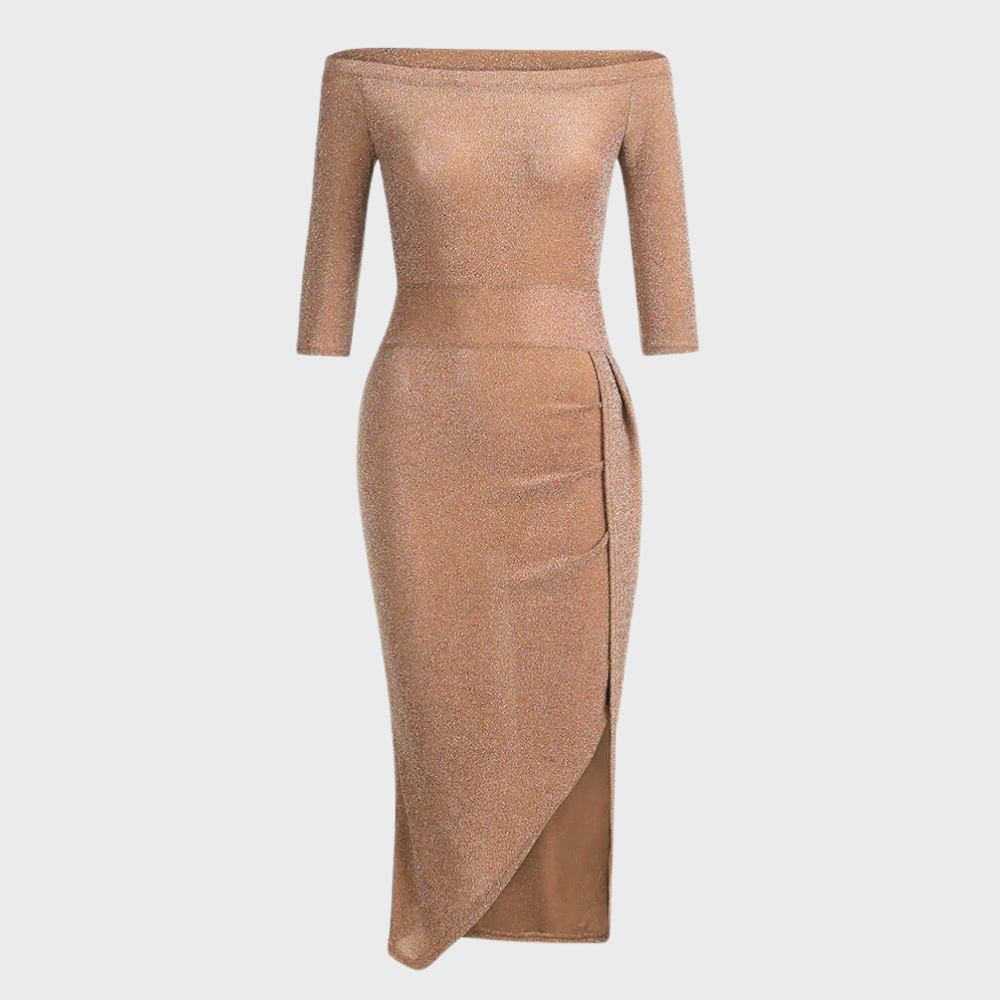 Hedda | Off-Shoulder Midi Glitterjurk