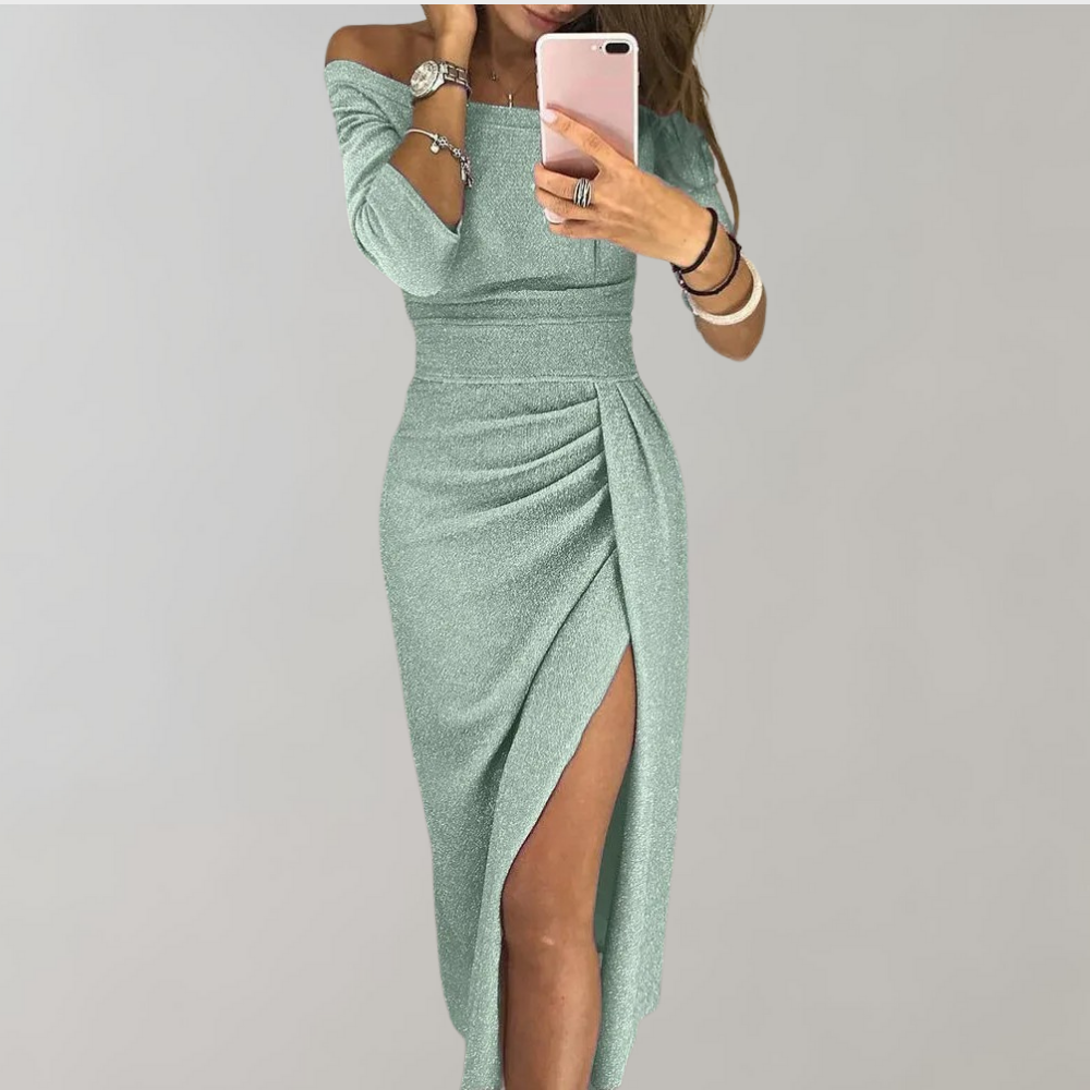 Hedda | Off-Shoulder Midi Glitterjurk
