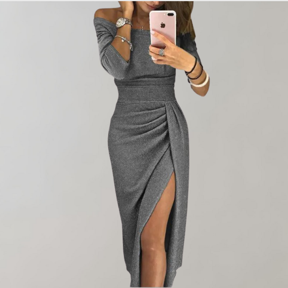 Hedda | Off-Shoulder Midi Glitterjurk