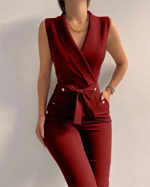 Gina | Mouwloze Jumpsuit met Strikdetail