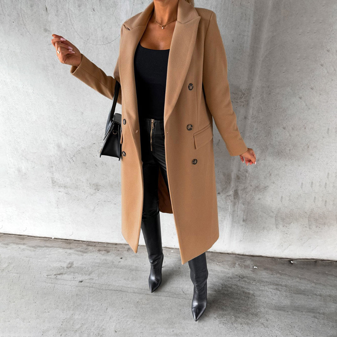 Long Women's Coat with Buttons and Pockets