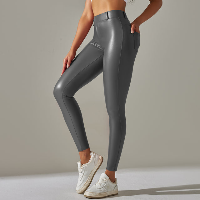 Angel | Glanzende Hoge-Taille Legging in Leerlook – Grijs
