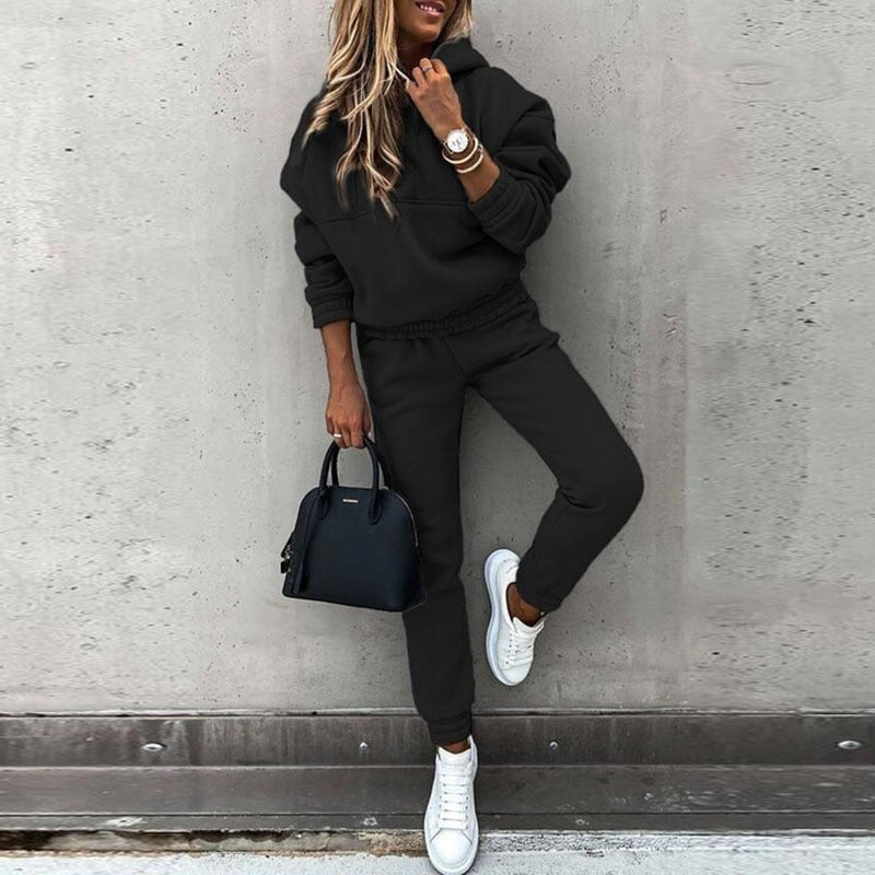 Luxury Women's Tracksuit Set with Hoodie and High Waist Pants