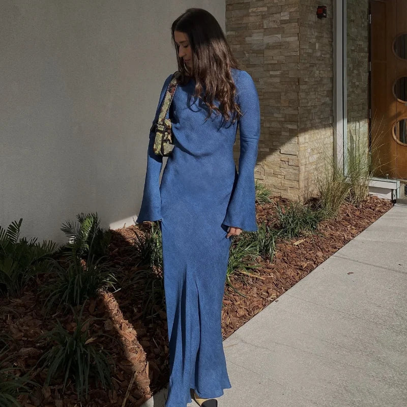 Connie | Maxi Jurk met Flared Mouwen en Elegante Halslijn