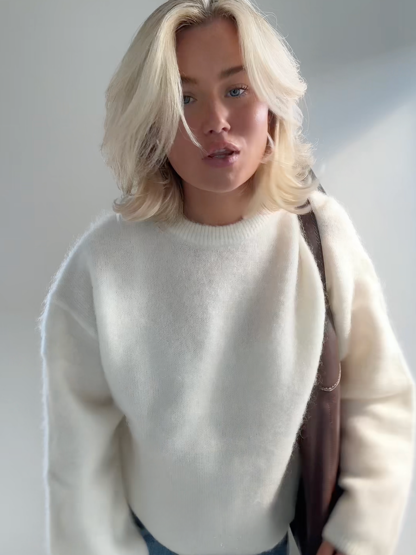 Luxe Oversized Dames Trui met Lange Mouwen en Ronde Hals