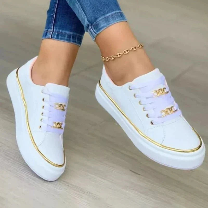 Women's Sneakers with Platform Sole and Gold Chain