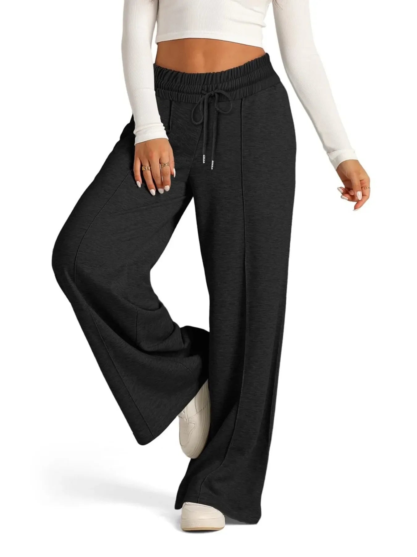 Grijze Dames Jogging Broek Met Elastische Taille en Wijde Pijpen