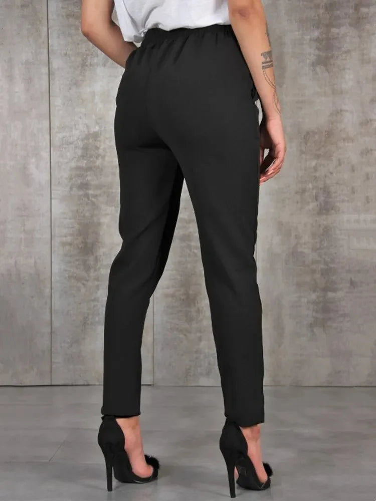 Elegant High Waist Women's Trousers with Belt