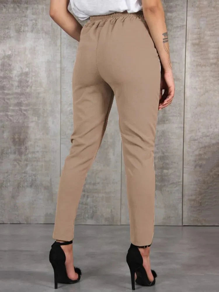 Elegant High Waist Women's Trousers with Belt